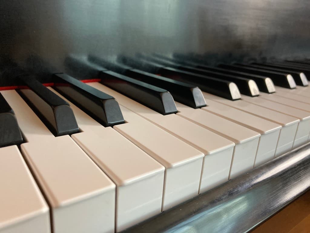 Close-up of piano keys along the keyboard